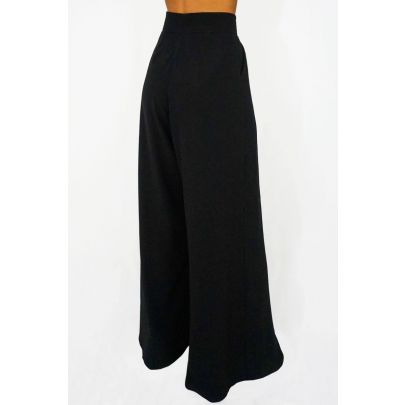 Pantalone a palazzo in gabardine misto lana nero