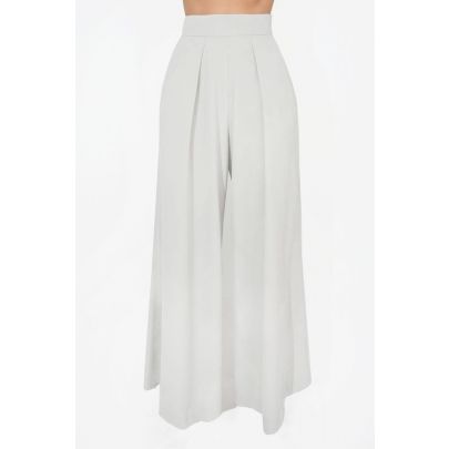 Pantalone a palazzo in gabardine misto lana grigio