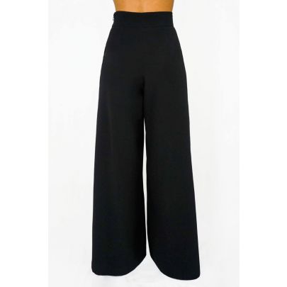 Pantalone a palazzo in gabardine misto lana nero