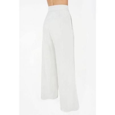 Pantalone a palazzo in gabardine misto lana grigio