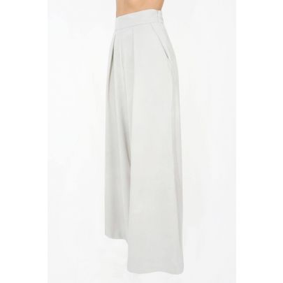 Pantalone a palazzo in gabardine misto lana grigio