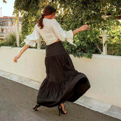 Gonna nera in purissimo lino bio indiano