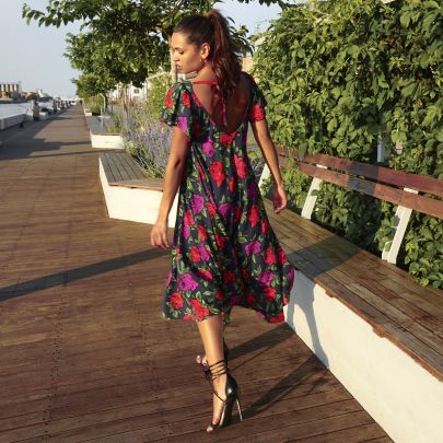 Vestito Floreale in crêpe a taglio svasato