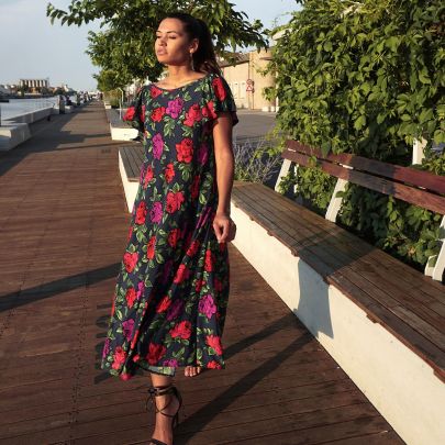 Vestito Floreale in crêpe a taglio svasato