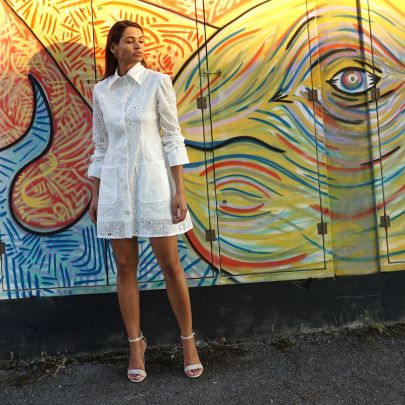 Vestito in sangallo Bianco, 100% cotone