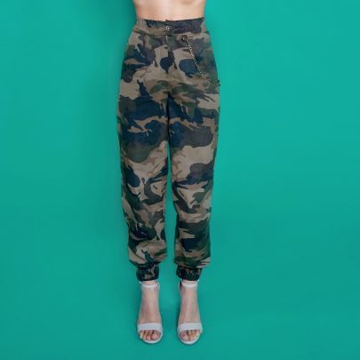 Pantalone a vita alta, militare Camouflage 
