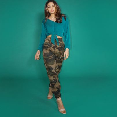 Pantalone a vita alta, militare Camouflage 