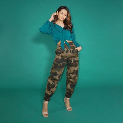 Pantalone a vita alta, militare Camouflage 