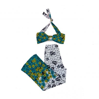 Completo di Pantalone, top a fantasia floreale in cotone,