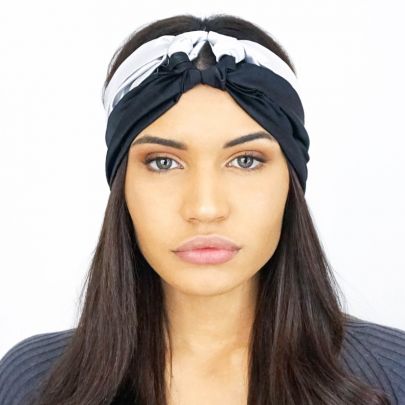 Fascia per capelli in seta nero/silver