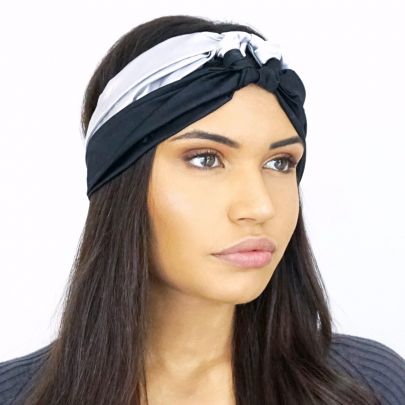 Fascia per capelli in seta nero/silver