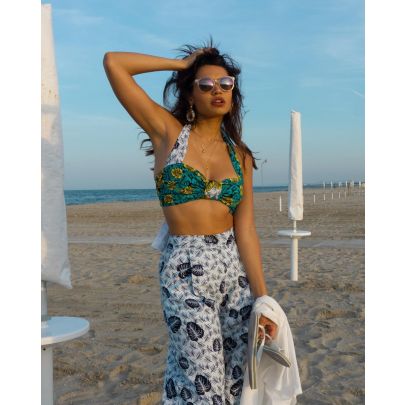 Completo di Pantalone, top a fantasia floreale in cotone,